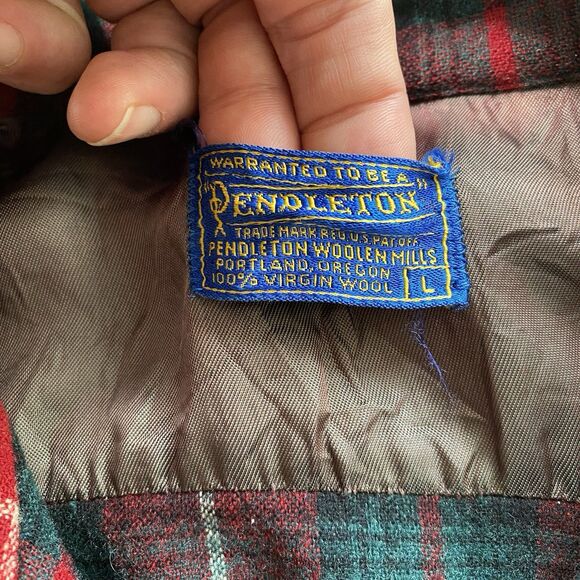 Vintage 60s Pendleton Board Shirt Large Wool Loop Red Green Plaid Square Hem - Picture 4 of 8